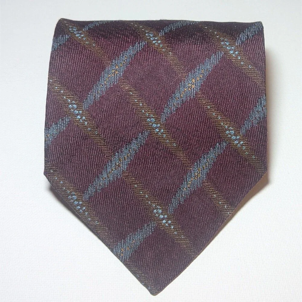 Giorgio Armani Cravatte Men's Tie Burgandy Purple & Blue Geo Silk Necktie Italy